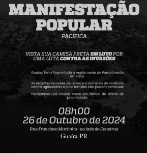 Em meio a onda de invasões produtores reagem com manifestação