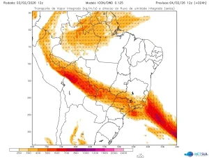 Rio atmosférico vai trazer excesso de chuva