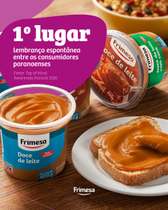 Frimesa lidera categoria Doce de Leite na Top of Mind Awareness Paraná 2026